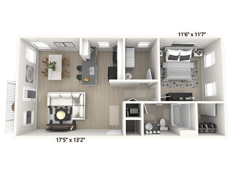 The Diplomat - 1 BR 1 BA Floor Plan at Alexandria of Carmel Apartments, Carmel, Indiana